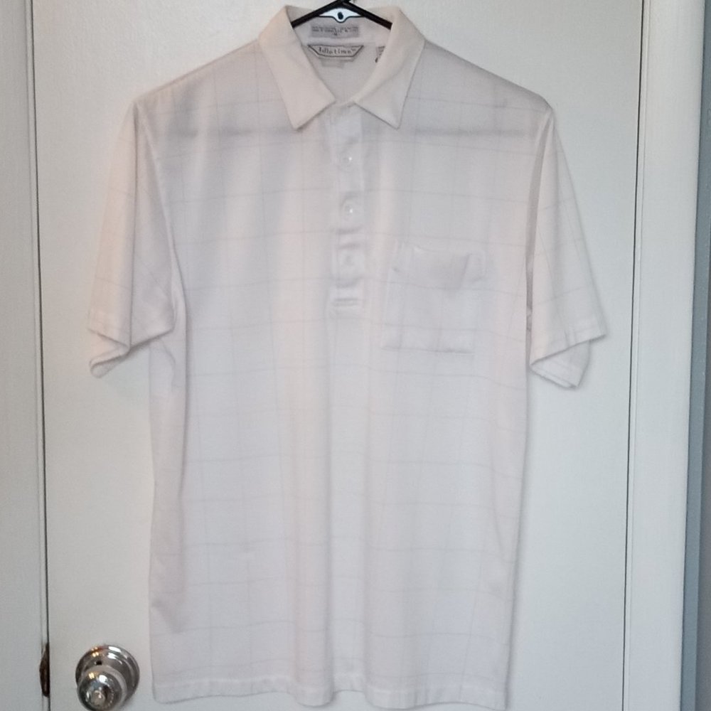 IDLETIME MEN'S WHITE SHIRT with ORANGE and BLUE STRIPES Size Medium